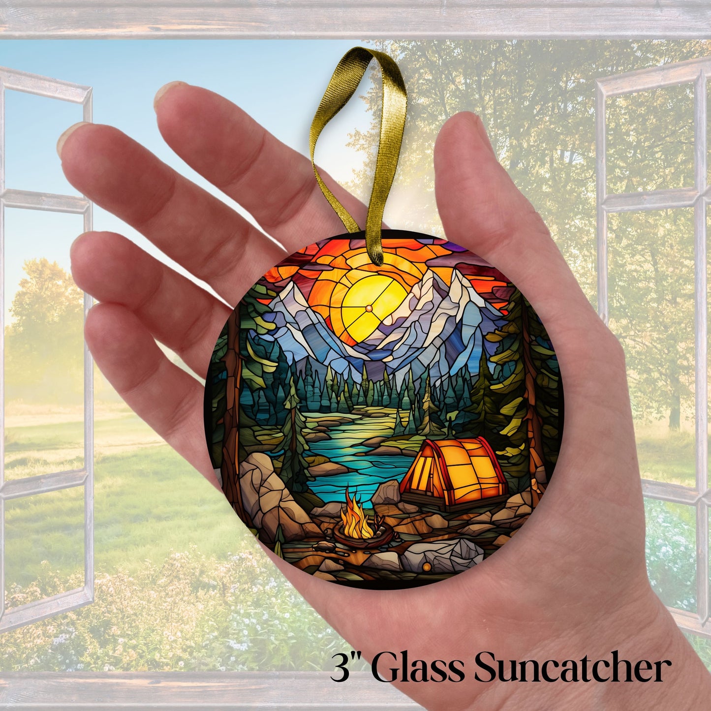 Camping and Fires Stained Glass Sun Catcher - Outdoors - 231-06