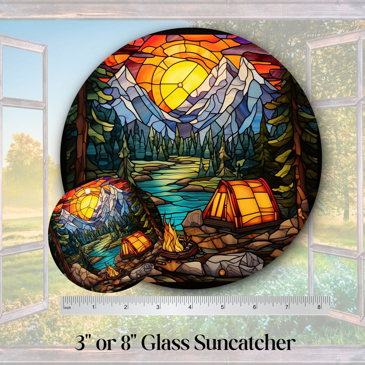 Camping and Fires Stained Glass Sun Catcher - Outdoors - 231-06