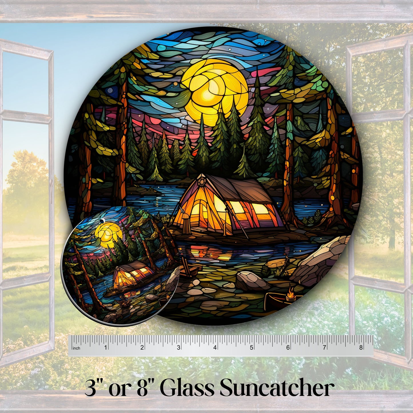 Camping and Fires Stained Glass Sun Catcher - Outdoors - 231-01