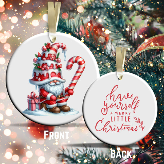 Candy Cane Icing Gnome Ceramic Ornament 50-01
