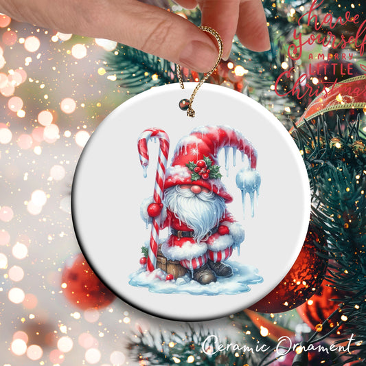 Candy Cane Icing Gnome Ceramic Ornament 50-02