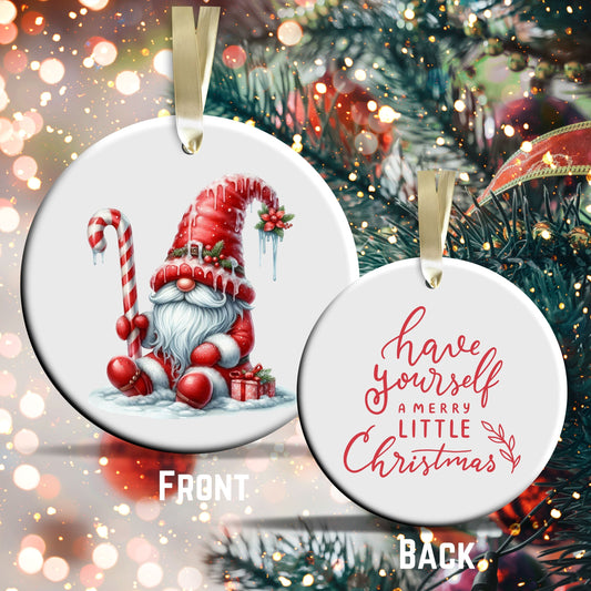 Candy Cane Icing Gnome Ceramic Ornament 50-04