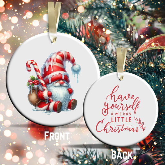 Candy Cane Icing Gnome Ceramic Ornament 50-07