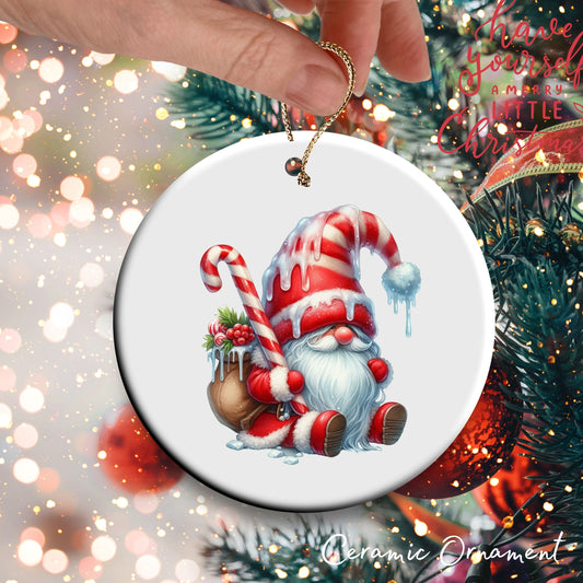 Candy Cane Icing Gnome Ceramic Ornament 50-07