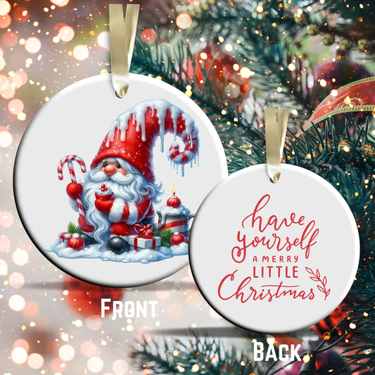 Candy Cane Icing Gnome Ceramic Ornament 50-09
