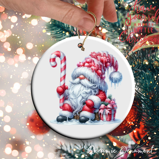 Candy Cane Icing Gnome Ceramic Ornament 50-10