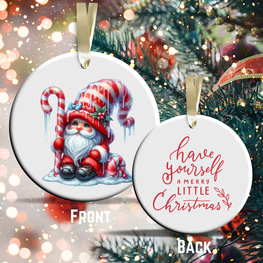 Candy Cane Icing Gnome Ceramic Ornament 50-12