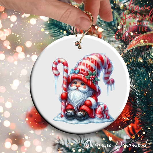 Candy Cane Icing Gnome Ceramic Ornament 50-12