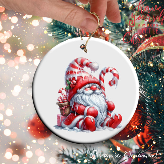 Candy Cane Icing Gnome Ceramic Ornament 50-13