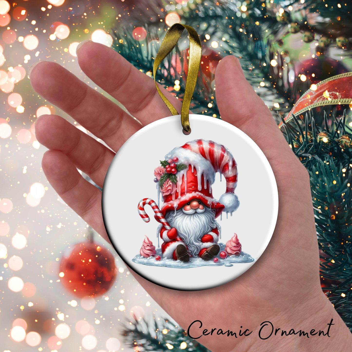 Candy Cane Icing Gnome Ceramic Ornament 50-26