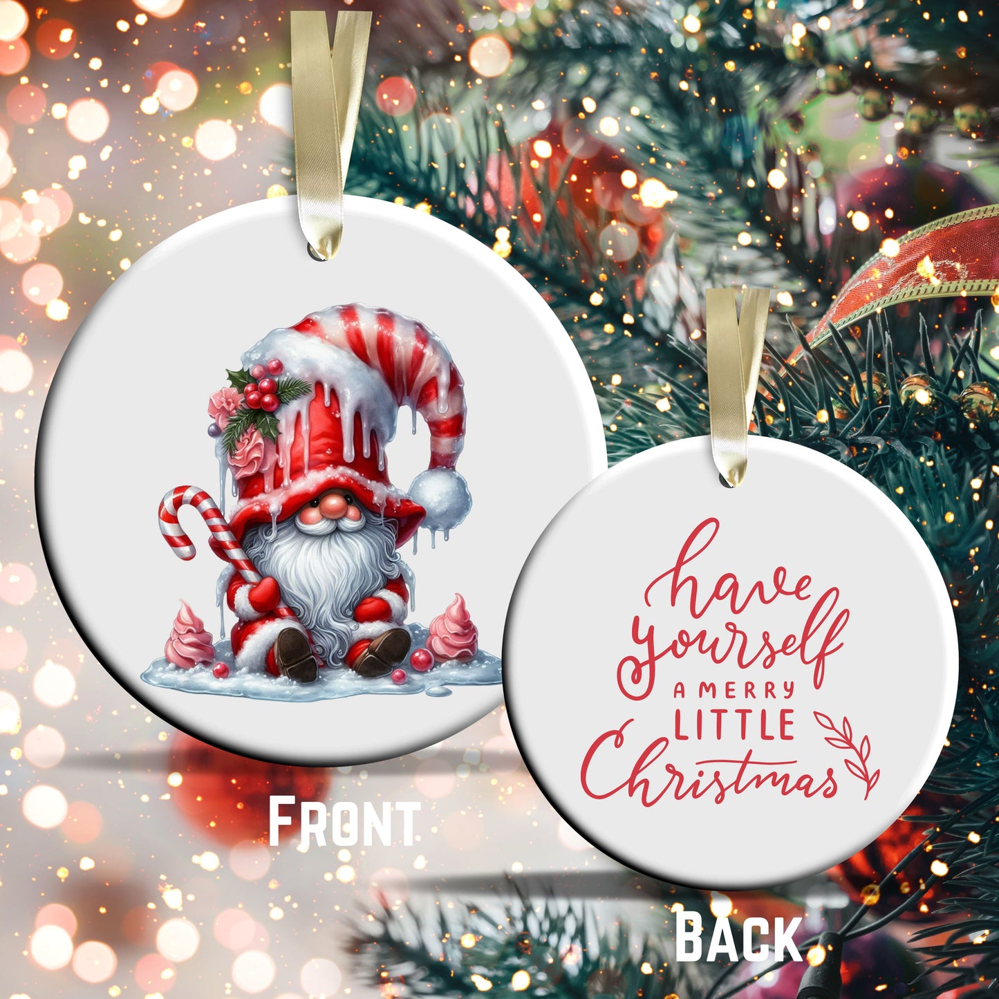 Candy Cane Icing Gnome Ceramic Ornament 50-26