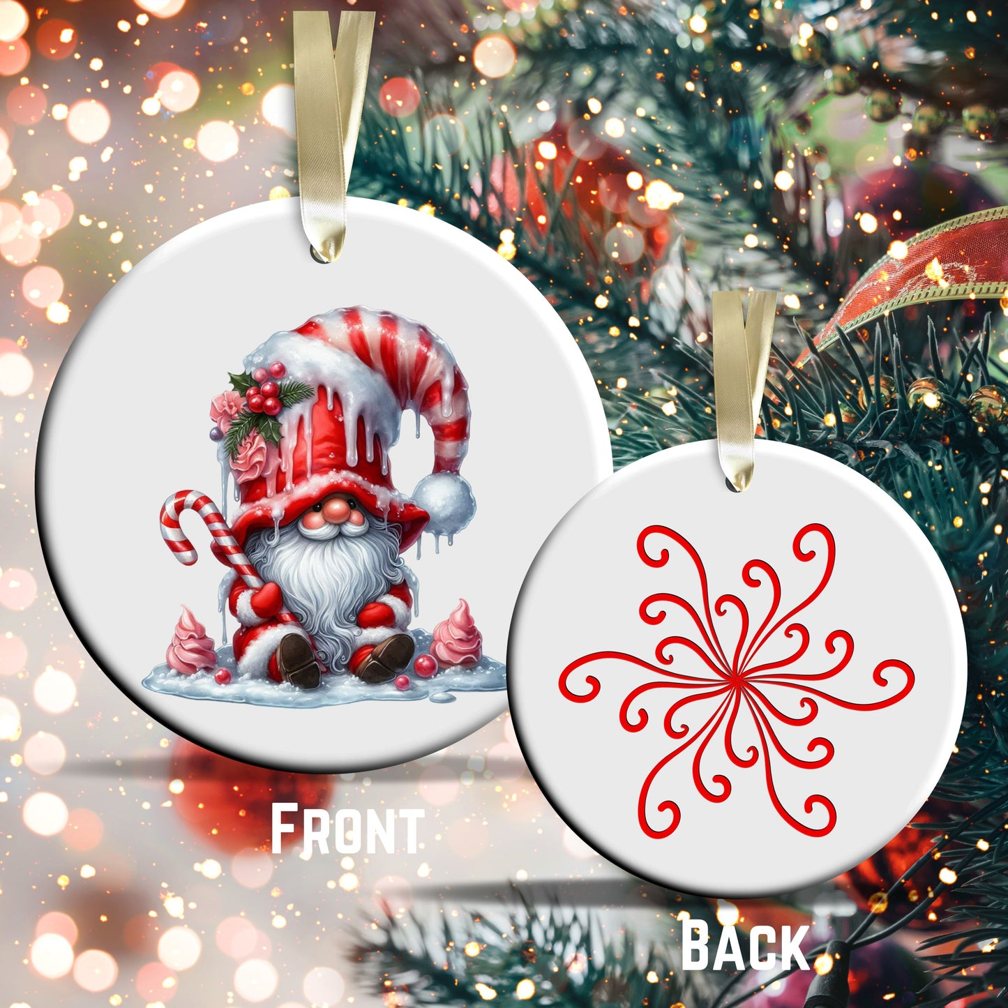 Candy Cane Icing Gnome Ceramic Ornament 50-26