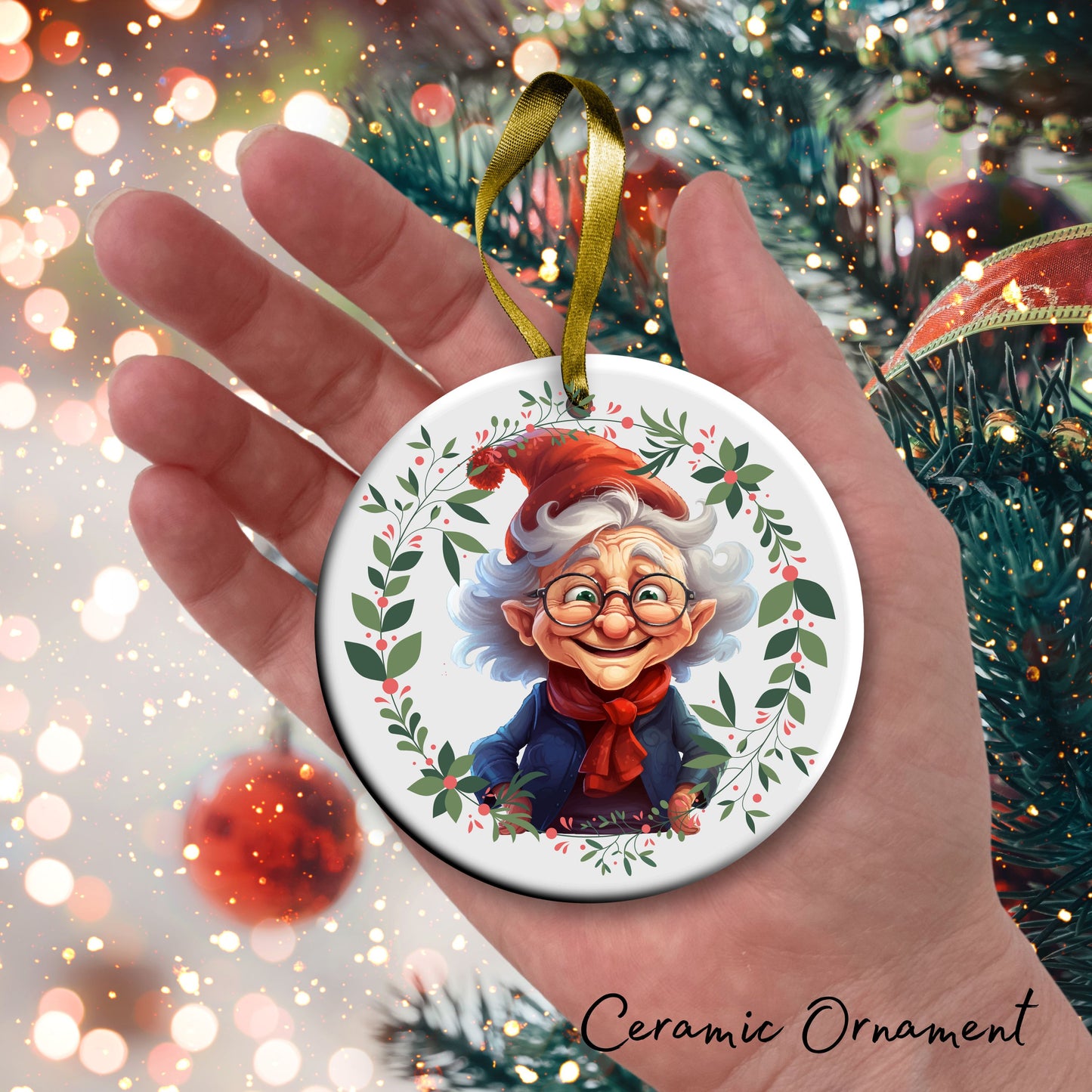 Funny Old Lady Christmas Ceramic Ornament 51-07