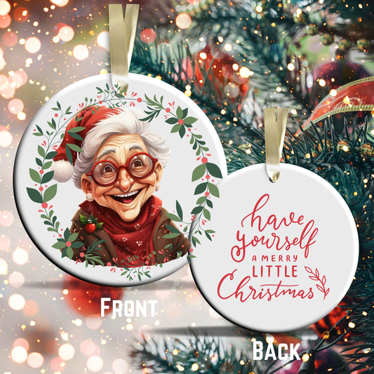 Funny Old Lady Christmas Ceramic Ornament 51-11