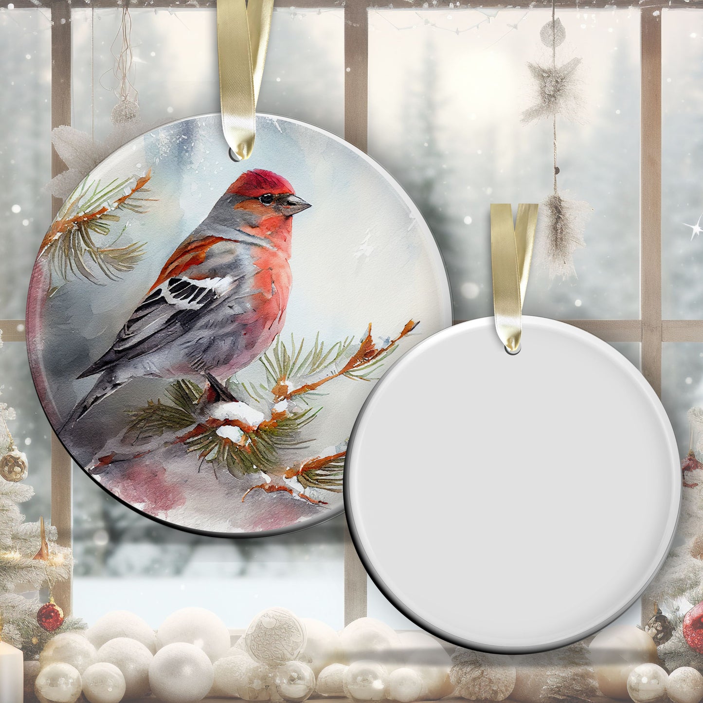 Handcrafted Christmas Pine Grosbeak Bird Ornament