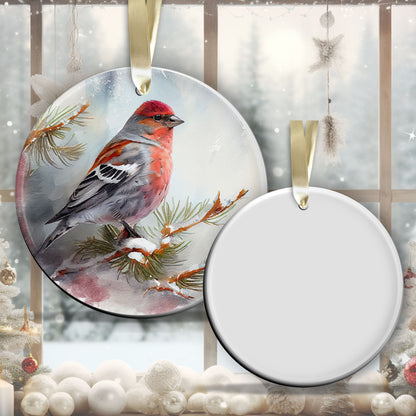Handcrafted Christmas Pine Grosbeak Bird Ornament