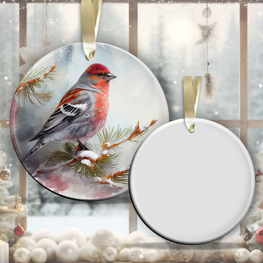 Handcrafted Christmas Pine Grosbeak Bird Ornament