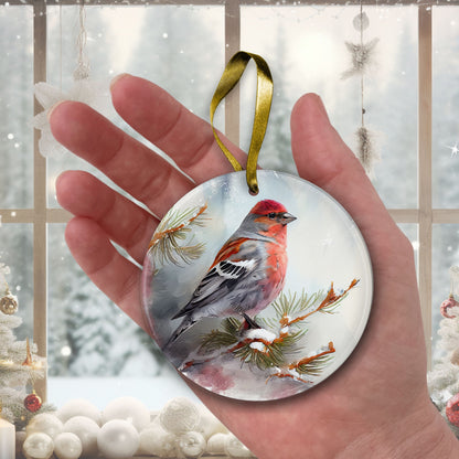 Handcrafted Christmas Pine Grosbeak Bird Ornament