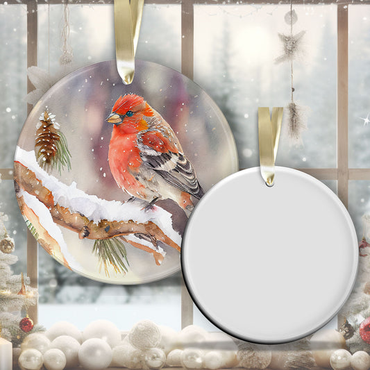 Handcrafted Christmas Pine Grosbeak Bird Ornament