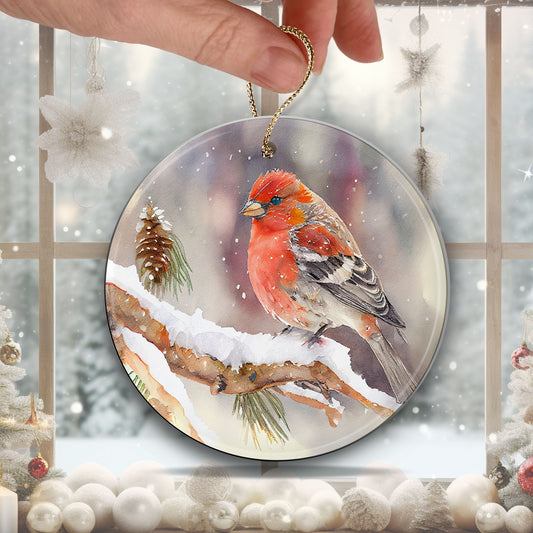 Handcrafted Christmas Pine Grosbeak Bird Ornament