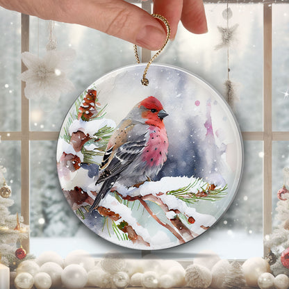 Handcrafted Christmas Pine Grosbeak Bird Ornament