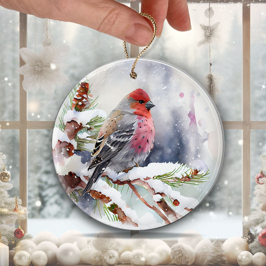 Handcrafted Christmas Pine Grosbeak Bird Ornament