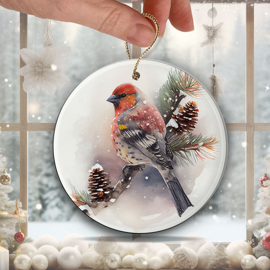 Handcrafted Christmas Pine Grosbeak Bird Ornament
