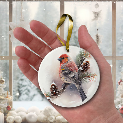 Handcrafted Christmas Pine Grosbeak Bird Ornament