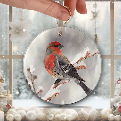 Handcrafted Christmas Pine Grosbeak Bird Ornament