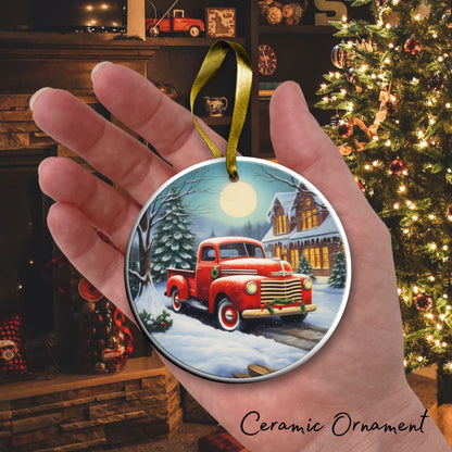 Vintage Farm Red Truck Christmas Ceramic Ornament 01-13