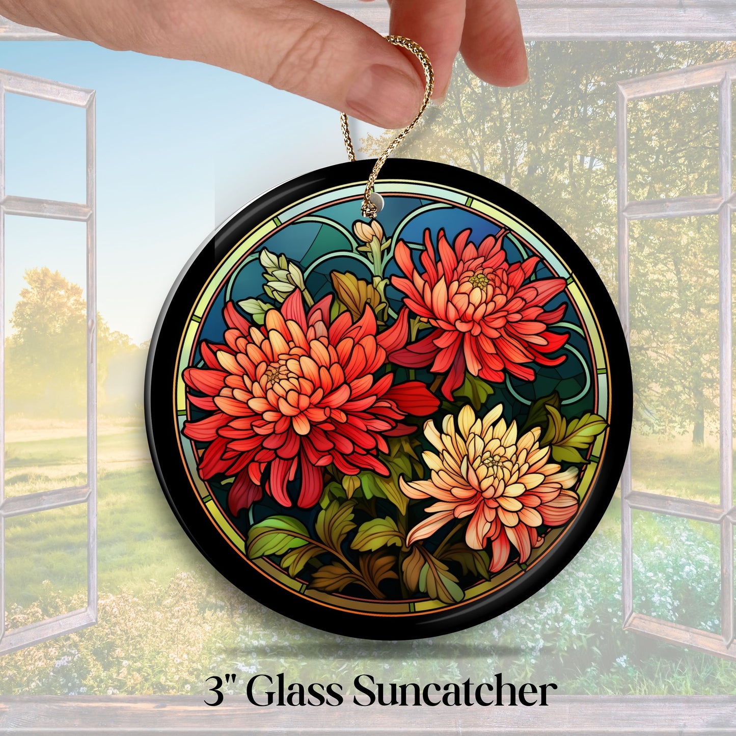 Chrysanthemum Stained Glass Sun Catcher - Flowers & Plants - 244-09