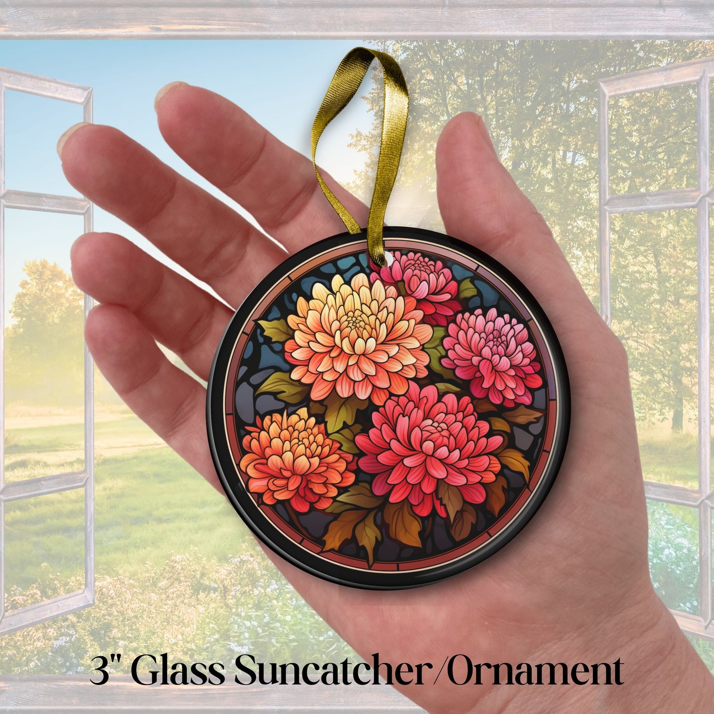 Chrysanthemum Stained Glass Sun Catcher - Flowers & Plants - 244-05