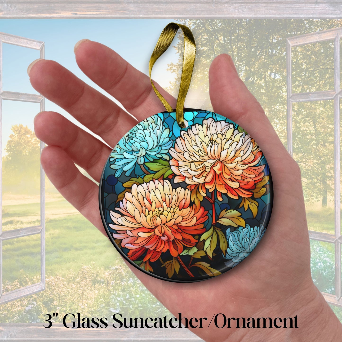 Chrysanthemum Stained Glass Sun Catcher - Flowers & Plants - 244-06