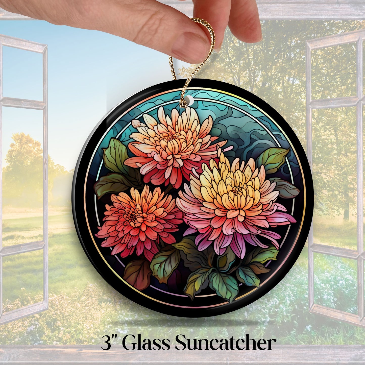 Chrysanthemum Stained Glass Sun Catcher - Flowers & Plants - 244-08