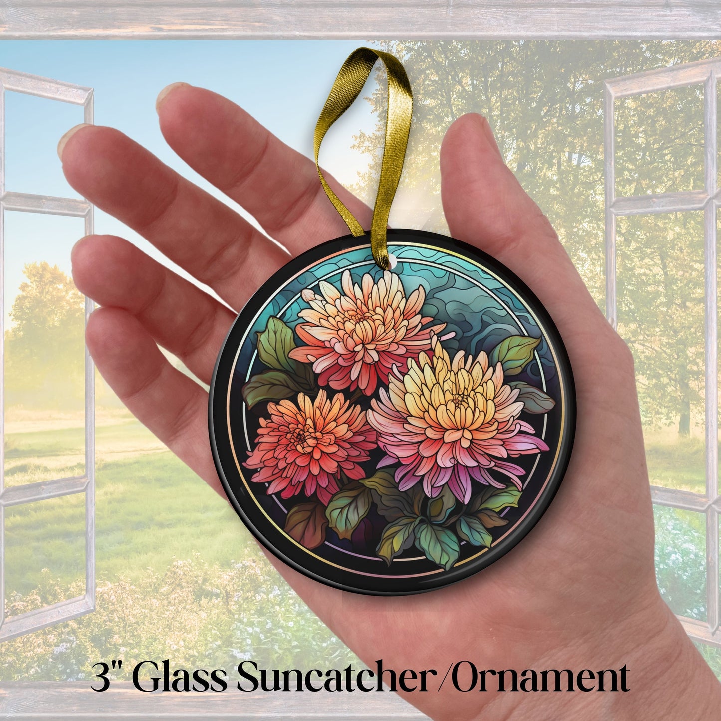 Chrysanthemum Stained Glass Sun Catcher - Flowers & Plants - 244-08