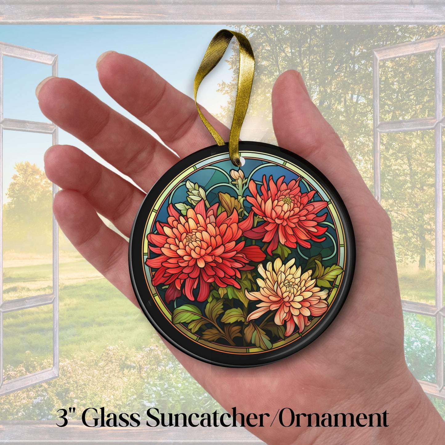 Chrysanthemum Stained Glass Sun Catcher - Flowers & Plants - 244-09