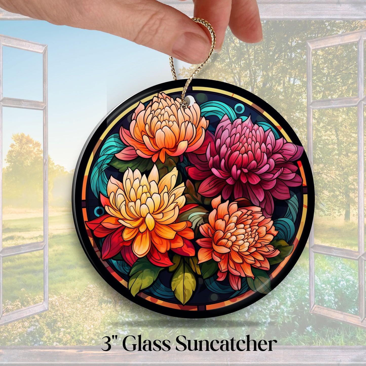 Chrysanthemum Stained Glass Sun Catcher - Flowers & Plants - 244-10