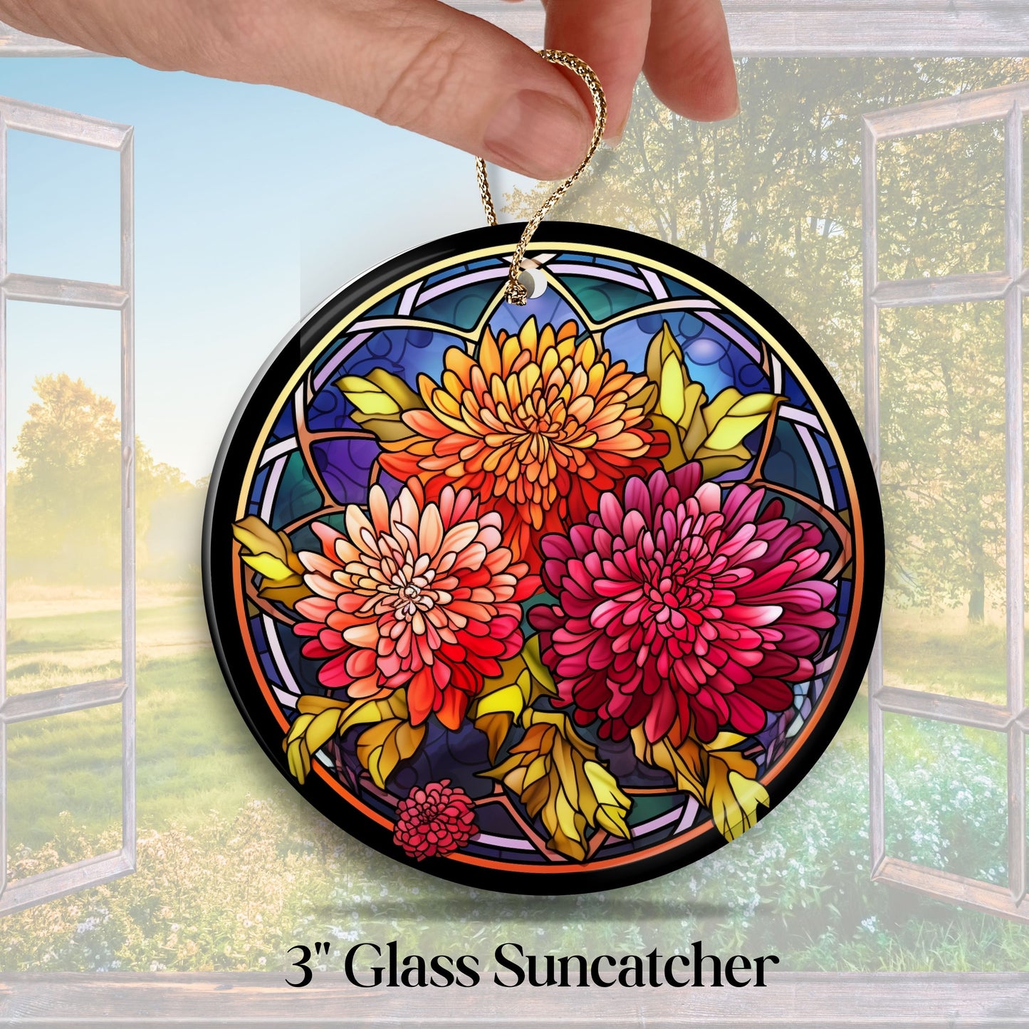 Chrysanthemum Stained Glass Sun Catcher - Flowers & Plants - 244-12