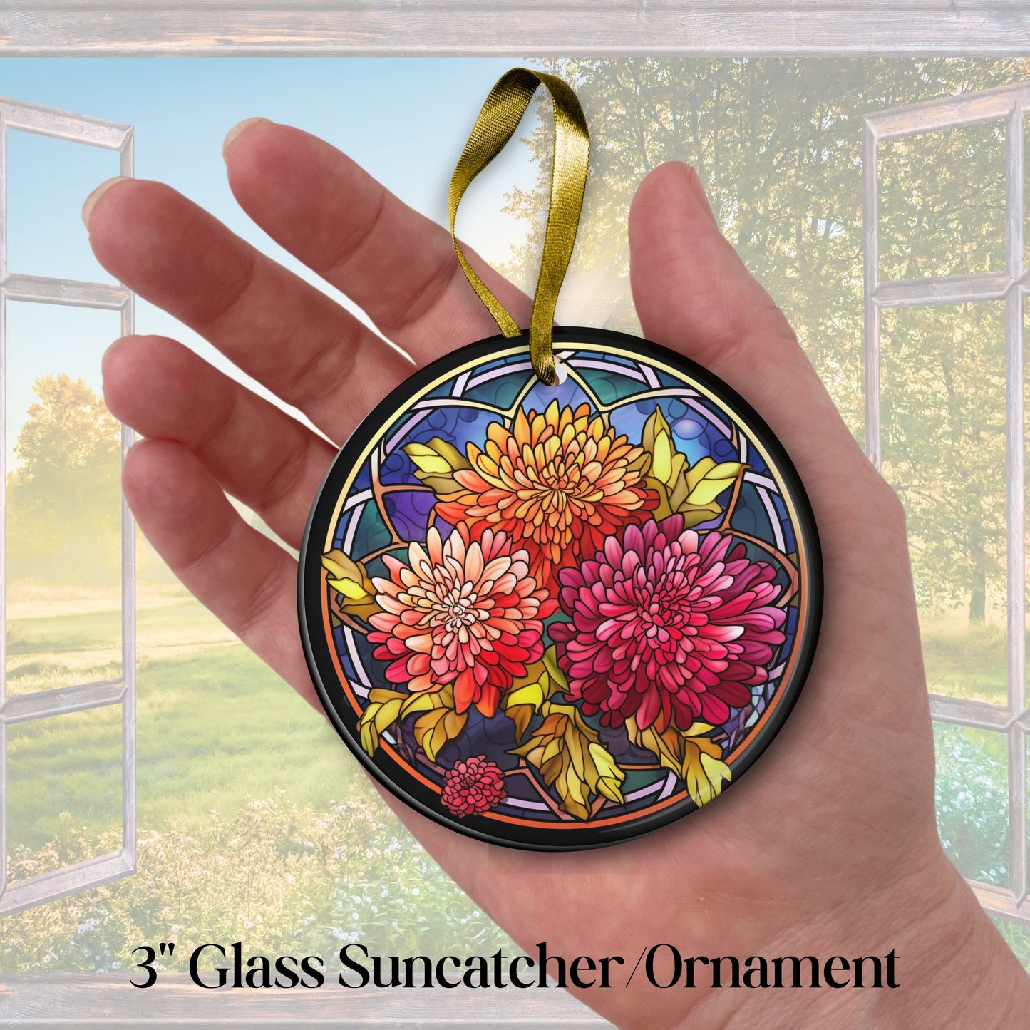 Chrysanthemum Stained Glass Sun Catcher - Flowers & Plants - 244-12