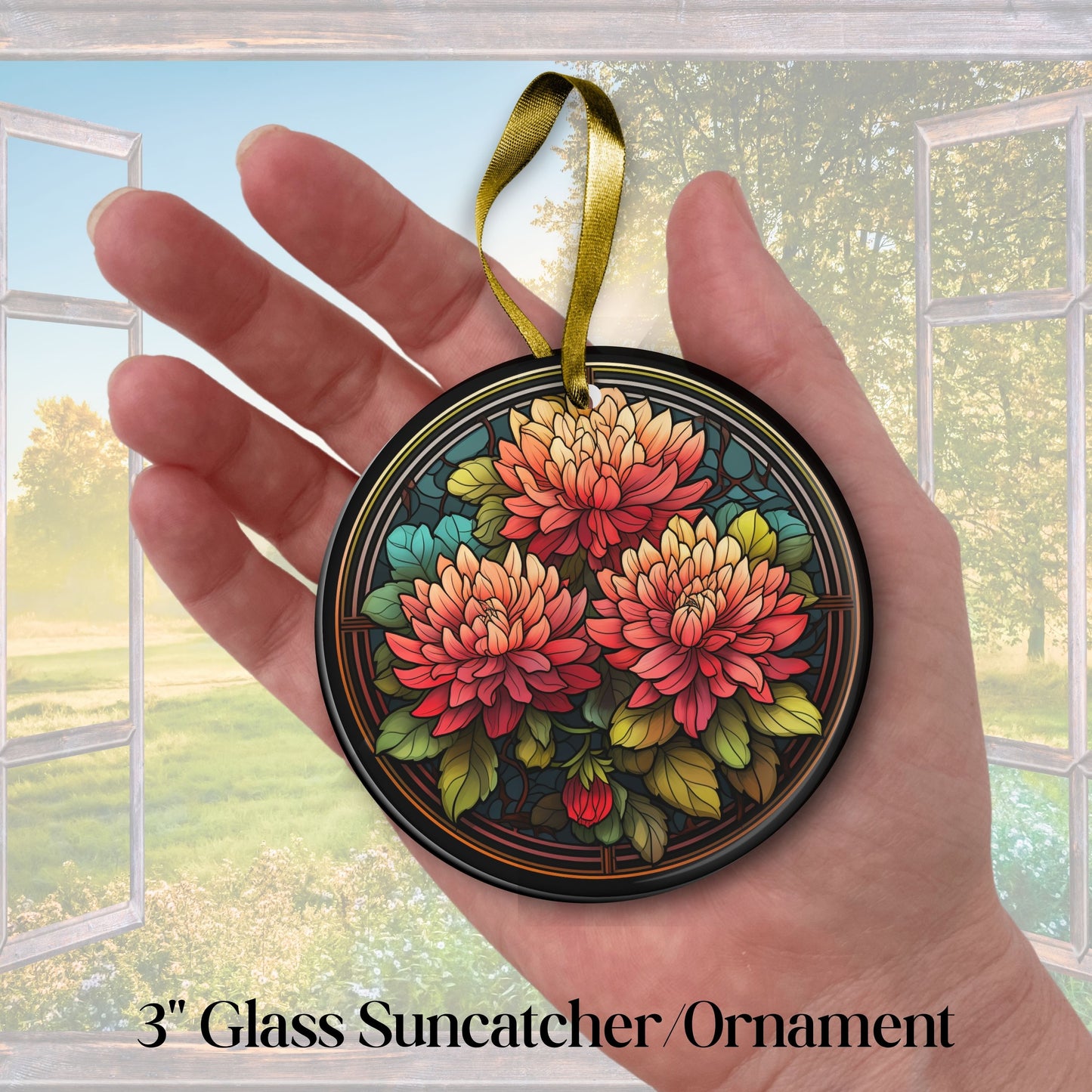 Chrysanthemum Stained Glass Sun Catcher - Flowers & Plants - 244-11