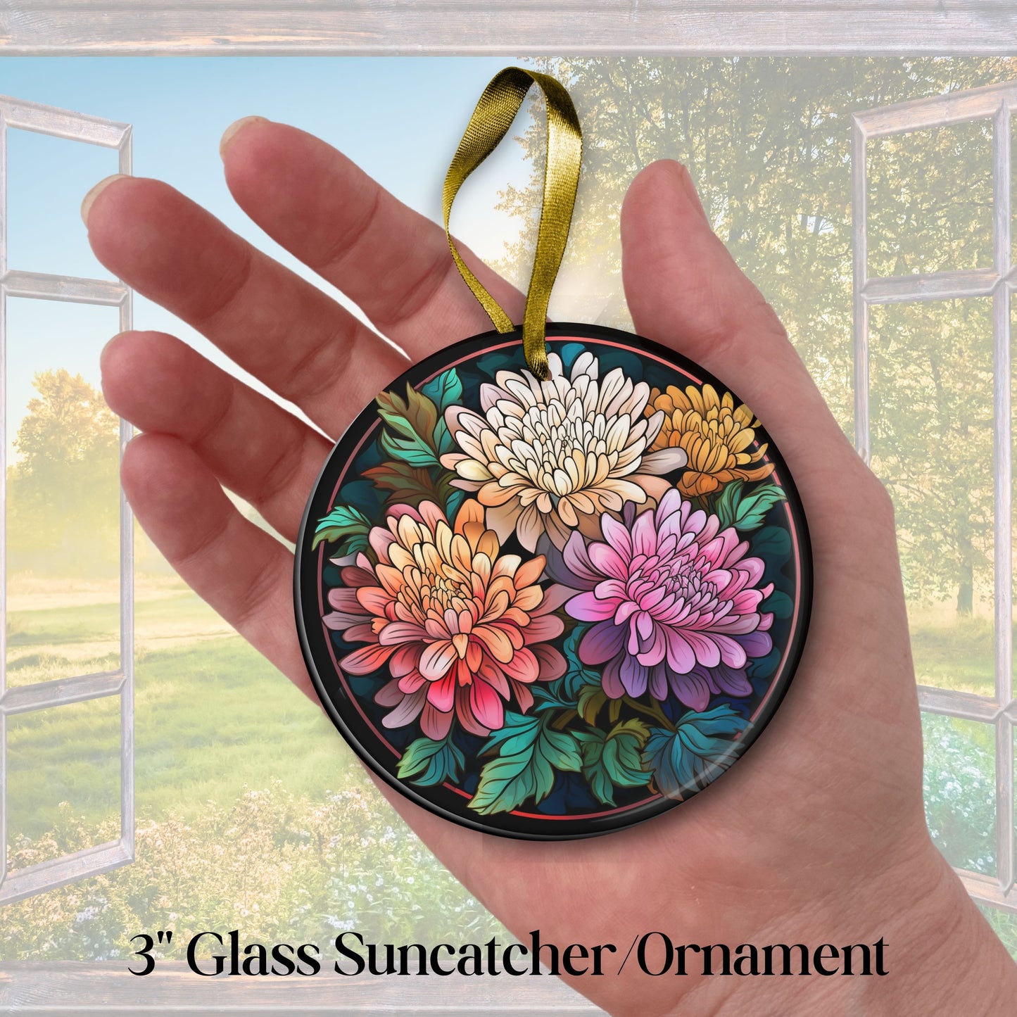Chrysanthemum Stained Glass Sun Catcher - Flowers & Plants - 244-01