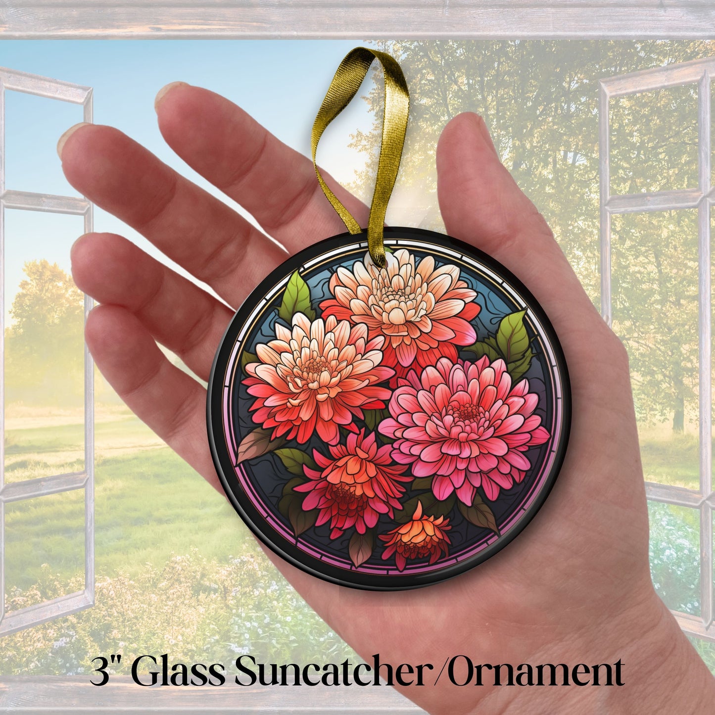 Chrysanthemum Stained Glass Sun Catcher - Flowers & Plants - 244-03