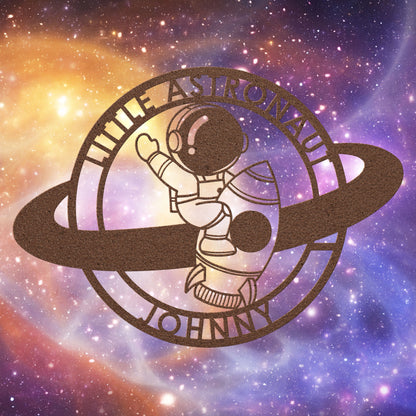 Little Astronaut with Ship Metal Sign