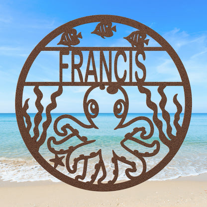 Ocean Animals Nursery Metal Decor - Octopus