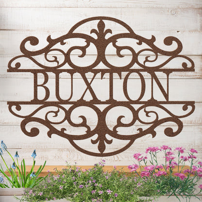 Fancy Scroll Custom Name Metal Sign
