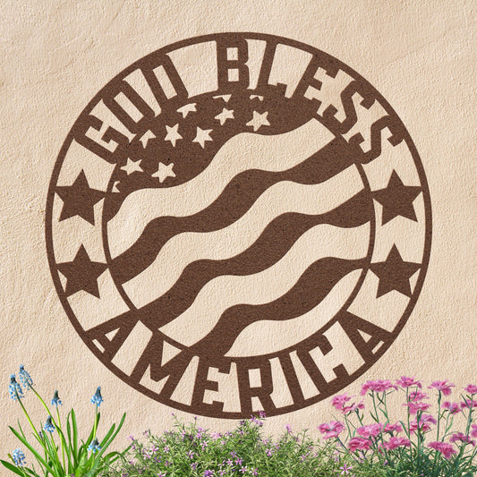 God Bless American Flag Metal Sign