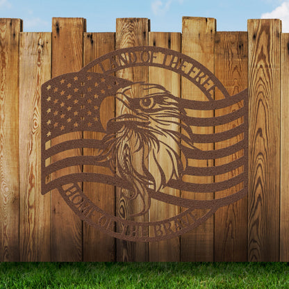 Patriotic Metal Sign With American Flag and Eagle