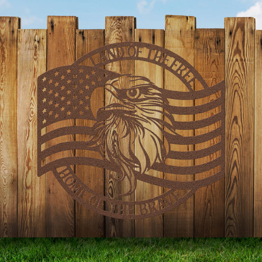 Patriotic Metal Sign With American Flag and Eagle