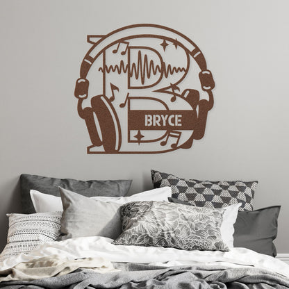Personalized Headphones Monogram Letter B - Metal Sign