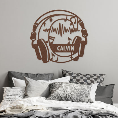 Personalized Headphones Monogram Letter C - Metal Sign